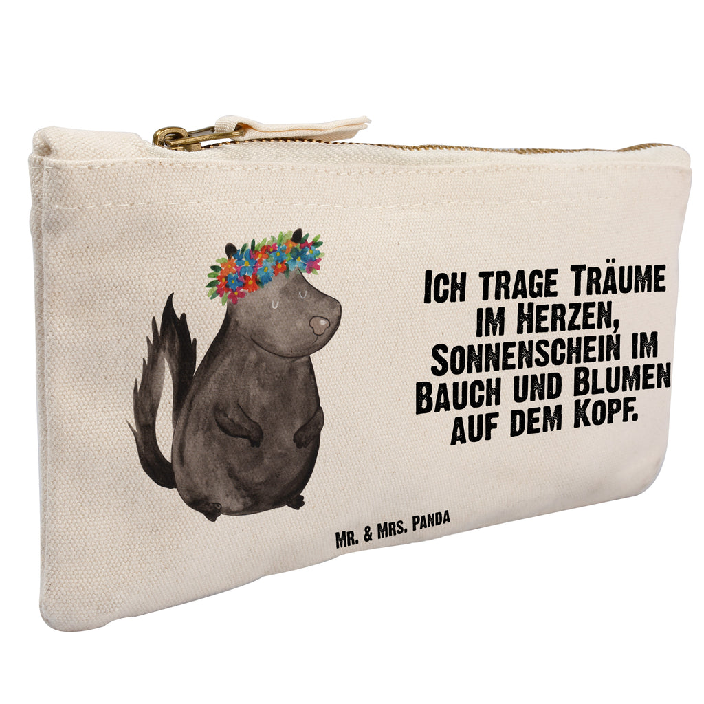Schminktasche Stinktier Blumenmaedchen Schminktasche, Kosmetiktasche, Kosmetikbeutel, Stiftemäppchen, Etui, Federmappe, Makeup, XXL, Schminketui, Kosmetiketui, Schlamperetui, Stinktier, Skunk, Wildtier, Raubtier, Stinker, Stinki, Yoga, Namaste, Lebe, Liebe, Lache