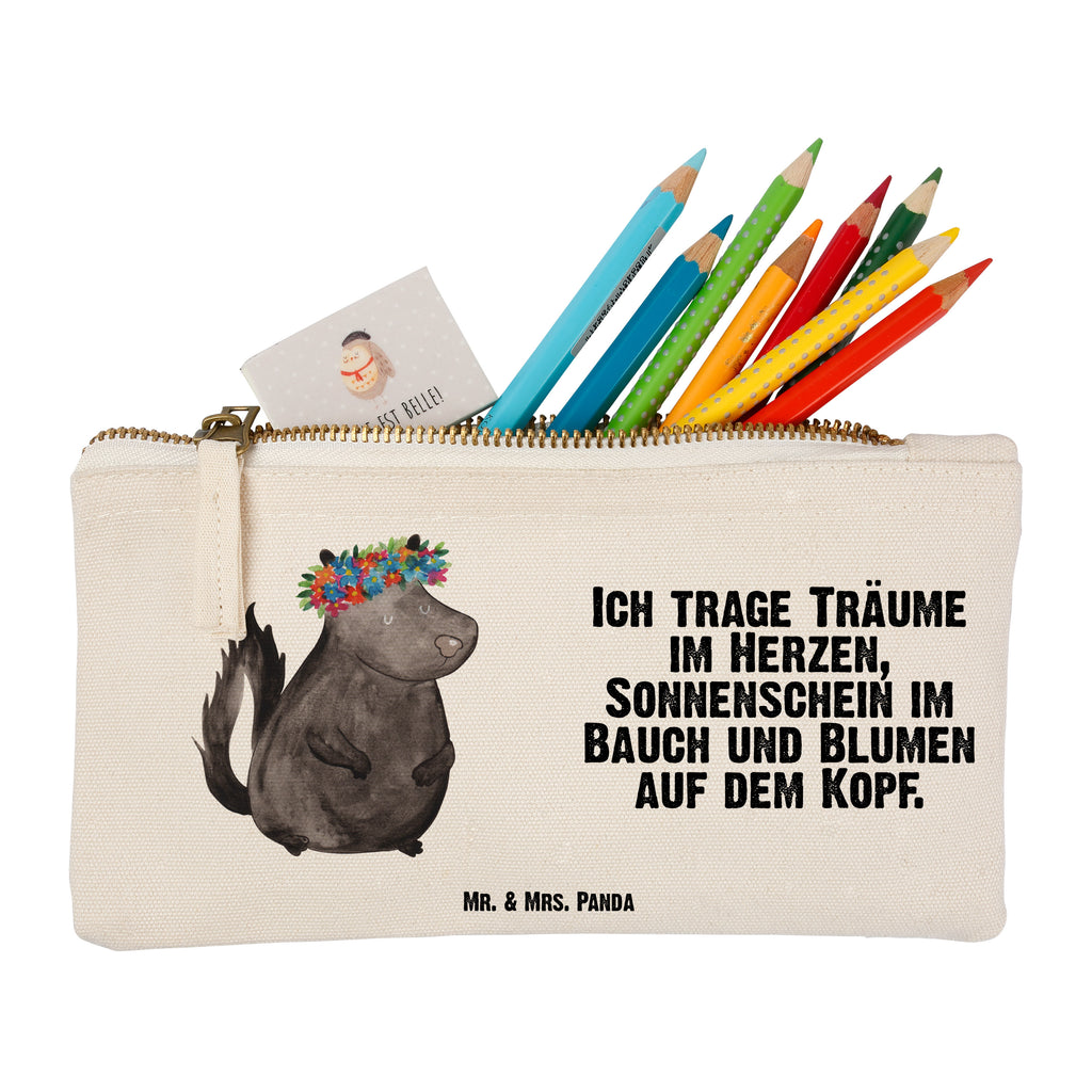 Schminktasche Stinktier Blumenmaedchen Schminktasche, Kosmetiktasche, Kosmetikbeutel, Stiftemäppchen, Etui, Federmappe, Makeup, XXL, Schminketui, Kosmetiketui, Schlamperetui, Stinktier, Skunk, Wildtier, Raubtier, Stinker, Stinki, Yoga, Namaste, Lebe, Liebe, Lache