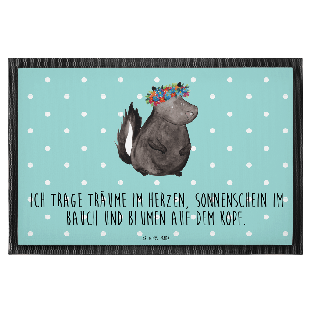 Fußmatte Stinktier Blumenmaedchen Stinktier, Skunk, Wildtier, Raubtier, Stinker, Stinki, Yoga, Namaste, Lebe, Liebe, Lache Türvorleger, Schmutzmatte, Fußabtreter, Matte, Schmutzfänger, Fußabstreifer, Schmutzfangmatte, Türmatte, Motivfußmatte,  Haustürmatte, Vorleger  Stinktier, Skunk