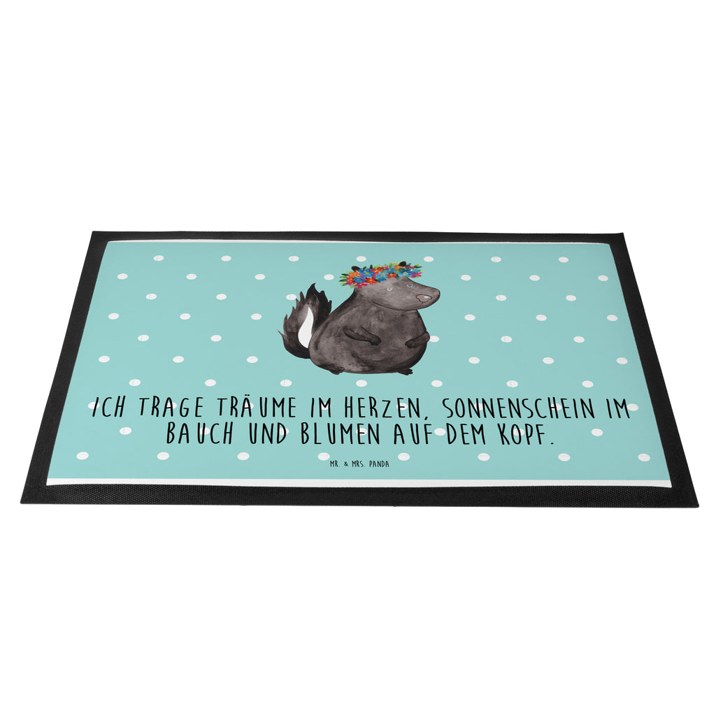 Fußmatte Stinktier Blumenmaedchen Stinktier, Skunk, Wildtier, Raubtier, Stinker, Stinki, Yoga, Namaste, Lebe, Liebe, Lache Türvorleger, Schmutzmatte, Fußabtreter, Matte, Schmutzfänger, Fußabstreifer, Schmutzfangmatte, Türmatte, Motivfußmatte,  Haustürmatte, Vorleger  Stinktier, Skunk