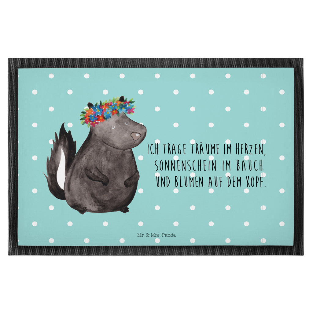 Fußmatte Stinktier Blumenmaedchen Stinktier, Skunk, Wildtier, Raubtier, Stinker, Stinki, Yoga, Namaste, Lebe, Liebe, Lache Türvorleger, Schmutzmatte, Fußabtreter, Matte, Schmutzfänger, Fußabstreifer, Schmutzfangmatte, Türmatte, Motivfußmatte,  Haustürmatte, Vorleger  Stinktier, Skunk