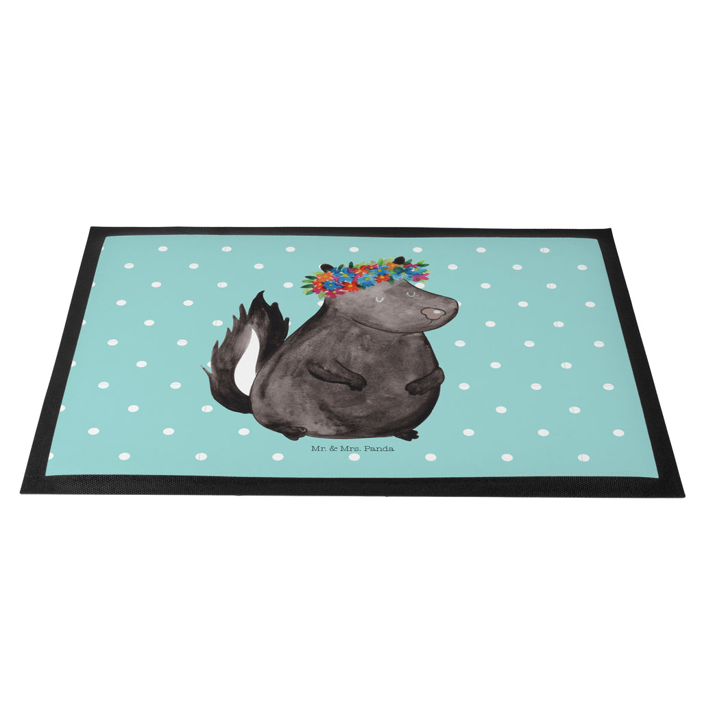 Fußmatte Stinktier Blumenmaedchen Stinktier, Skunk, Wildtier, Raubtier, Stinker, Stinki, Yoga, Namaste, Lebe, Liebe, Lache Türvorleger, Schmutzmatte, Fußabtreter, Matte, Schmutzfänger, Fußabstreifer, Schmutzfangmatte, Türmatte, Motivfußmatte,  Haustürmatte, Vorleger  Stinktier, Skunk