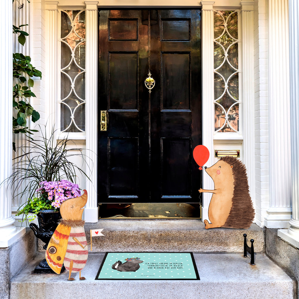 Fußmatte Stinktier Blumenmaedchen Stinktier, Skunk, Wildtier, Raubtier, Stinker, Stinki, Yoga, Namaste, Lebe, Liebe, Lache Türvorleger, Schmutzmatte, Fußabtreter, Matte, Schmutzfänger, Fußabstreifer, Schmutzfangmatte, Türmatte, Motivfußmatte,  Haustürmatte, Vorleger  Stinktier, Skunk