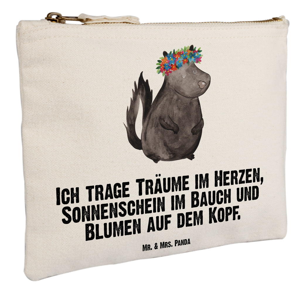 Schminktasche Stinktier Blumenmaedchen Schminktasche, Kosmetiktasche, Kosmetikbeutel, Stiftemäppchen, Etui, Federmappe, Makeup, XXL, Schminketui, Kosmetiketui, Schlamperetui, Stinktier, Skunk, Wildtier, Raubtier, Stinker, Stinki, Yoga, Namaste, Lebe, Liebe, Lache