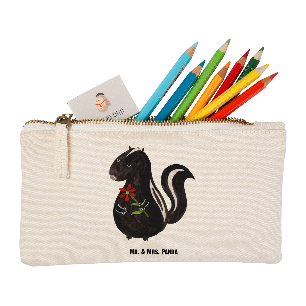 Schminktasche Stinktier Blume Schminktasche, Kosmetiktasche, Kosmetikbeutel, Stiftemäppchen, Etui, Federmappe, Makeup, XXL, Schminketui, Kosmetiketui, Schlamperetui, Stinktier, Skunk, Wildtier, Raubtier, Stinker, Stinki, Tagträumer, verträumt, Dreams, Träume