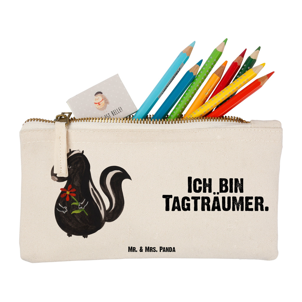 Schminktasche Stinktier Blume Schminktasche, Kosmetiktasche, Kosmetikbeutel, Stiftemäppchen, Etui, Federmappe, Makeup, XXL, Schminketui, Kosmetiketui, Schlamperetui, Stinktier, Skunk, Wildtier, Raubtier, Stinker, Stinki, Tagträumer, verträumt, Dreams, Träume