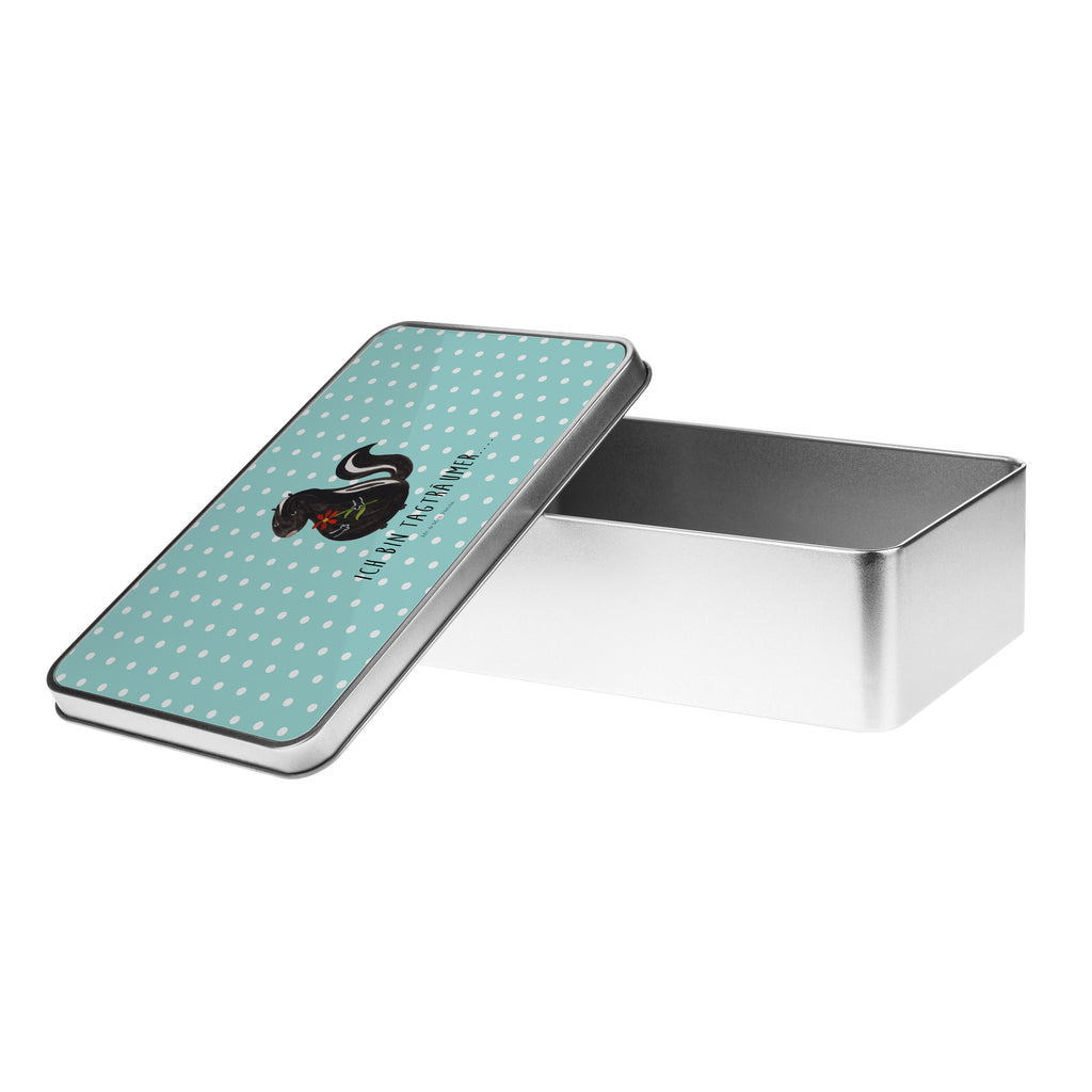 Metalldose rechteckig Stinktier Blume Blechdose, Metalldose, Blechbox, Container, Keksdose, Vorratsdose, Vorratsbox, Döschen, Versperbox, Vesperdose, Aufbewahrungsdose, Aufbewahrungsbox, Aluminiumdose, Dose, Stinktier, Skunk, Wildtier, Raubtier, Stinker, Stinki, Tagträumer, verträumt, Dreams, Träume