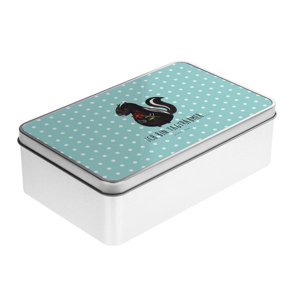 Metalldose rechteckig Stinktier Blume Blechdose, Metalldose, Blechbox, Container, Keksdose, Vorratsdose, Vorratsbox, Döschen, Versperbox, Vesperdose, Aufbewahrungsdose, Aufbewahrungsbox, Aluminiumdose, Dose, Stinktier, Skunk, Wildtier, Raubtier, Stinker, Stinki, Tagträumer, verträumt, Dreams, Träume