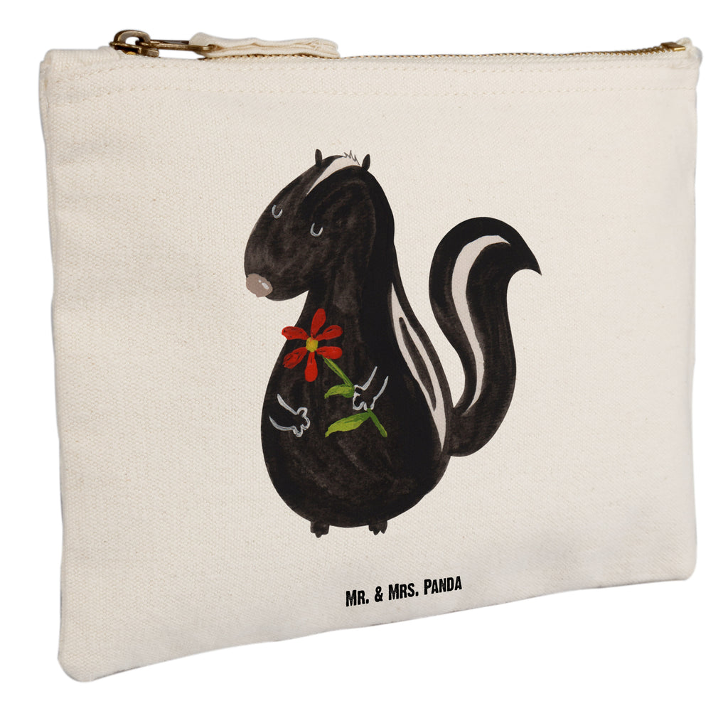 Schminktasche Stinktier Blume Schminktasche, Kosmetiktasche, Kosmetikbeutel, Stiftemäppchen, Etui, Federmappe, Makeup, XXL, Schminketui, Kosmetiketui, Schlamperetui, Stinktier, Skunk, Wildtier, Raubtier, Stinker, Stinki, Tagträumer, verträumt, Dreams, Träume