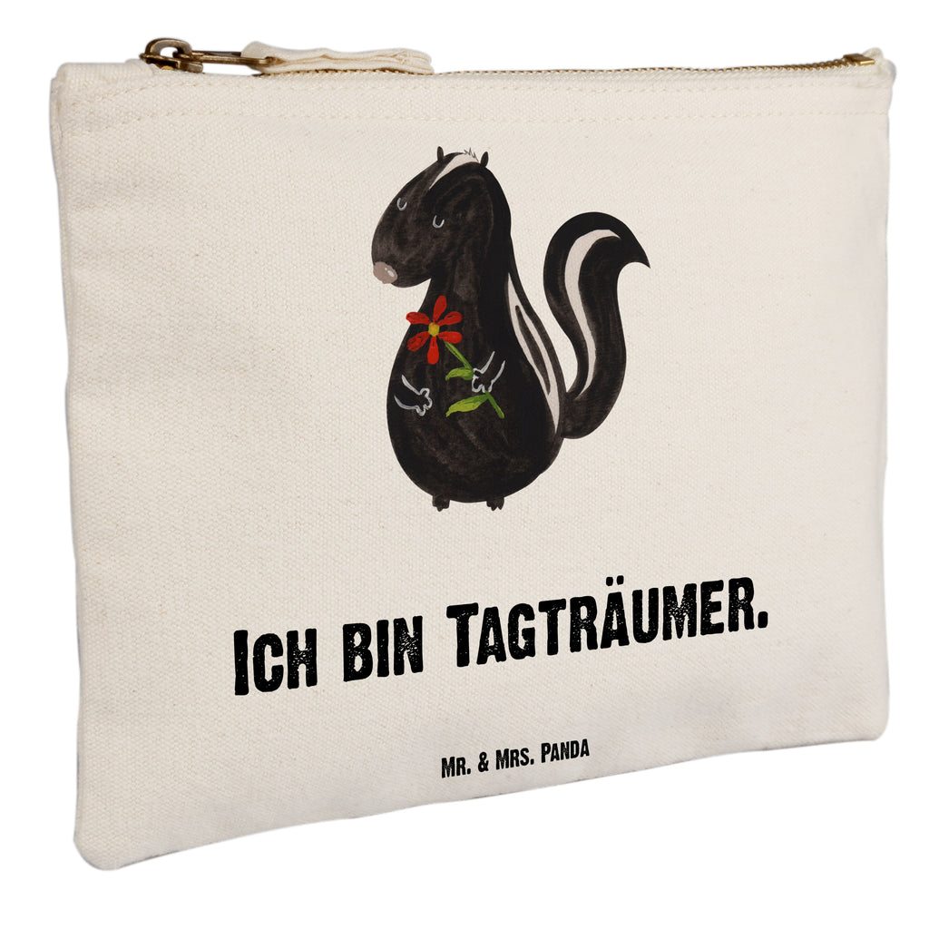 Schminktasche Stinktier Blume Schminktasche, Kosmetiktasche, Kosmetikbeutel, Stiftemäppchen, Etui, Federmappe, Makeup, XXL, Schminketui, Kosmetiketui, Schlamperetui, Stinktier, Skunk, Wildtier, Raubtier, Stinker, Stinki, Tagträumer, verträumt, Dreams, Träume