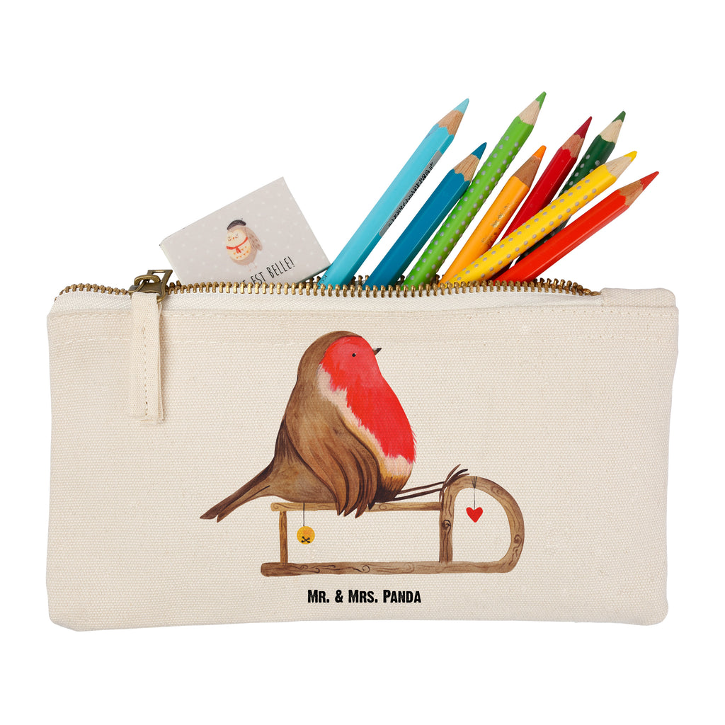 Schminktasche Rotkehlchen Schlitten Schminktasche, Kosmetiktasche, Kosmetikbeutel, Stiftemäppchen, Etui, Federmappe, Makeup, XXL, Schminketui, Kosmetiketui, Schlamperetui, Winter, Weihnachten, Weihnachtsdeko, Nikolaus, Advent, Heiligabend, Wintermotiv, Schlitten, Vogel