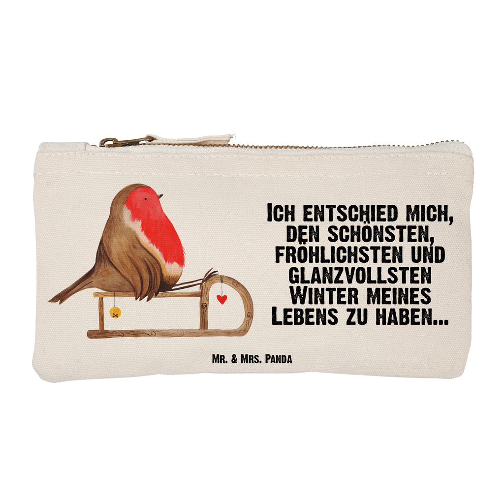 Schminktasche Rotkehlchen Schlitten Schminktasche, Kosmetiktasche, Kosmetikbeutel, Stiftemäppchen, Etui, Federmappe, Makeup, XXL, Schminketui, Kosmetiketui, Schlamperetui, Winter, Weihnachten, Weihnachtsdeko, Nikolaus, Advent, Heiligabend, Wintermotiv, Schlitten, Vogel