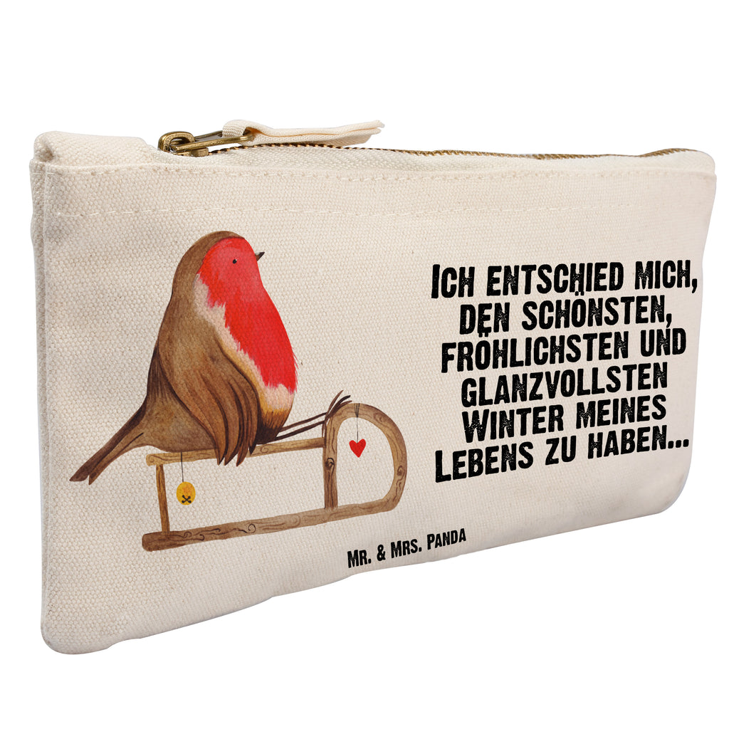 Schminktasche Rotkehlchen Schlitten Schminktasche, Kosmetiktasche, Kosmetikbeutel, Stiftemäppchen, Etui, Federmappe, Makeup, XXL, Schminketui, Kosmetiketui, Schlamperetui, Winter, Weihnachten, Weihnachtsdeko, Nikolaus, Advent, Heiligabend, Wintermotiv, Schlitten, Vogel