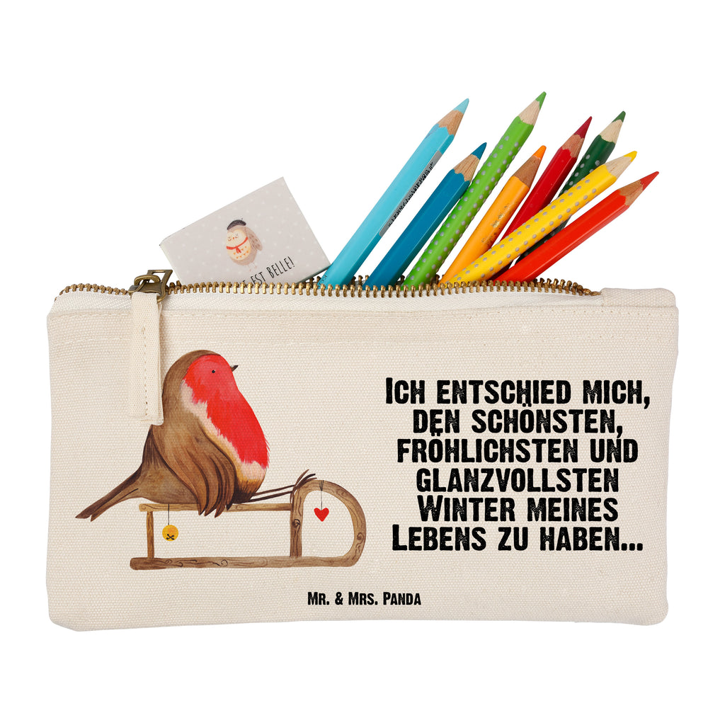 Schminktasche Rotkehlchen Schlitten Schminktasche, Kosmetiktasche, Kosmetikbeutel, Stiftemäppchen, Etui, Federmappe, Makeup, XXL, Schminketui, Kosmetiketui, Schlamperetui, Winter, Weihnachten, Weihnachtsdeko, Nikolaus, Advent, Heiligabend, Wintermotiv, Schlitten, Vogel