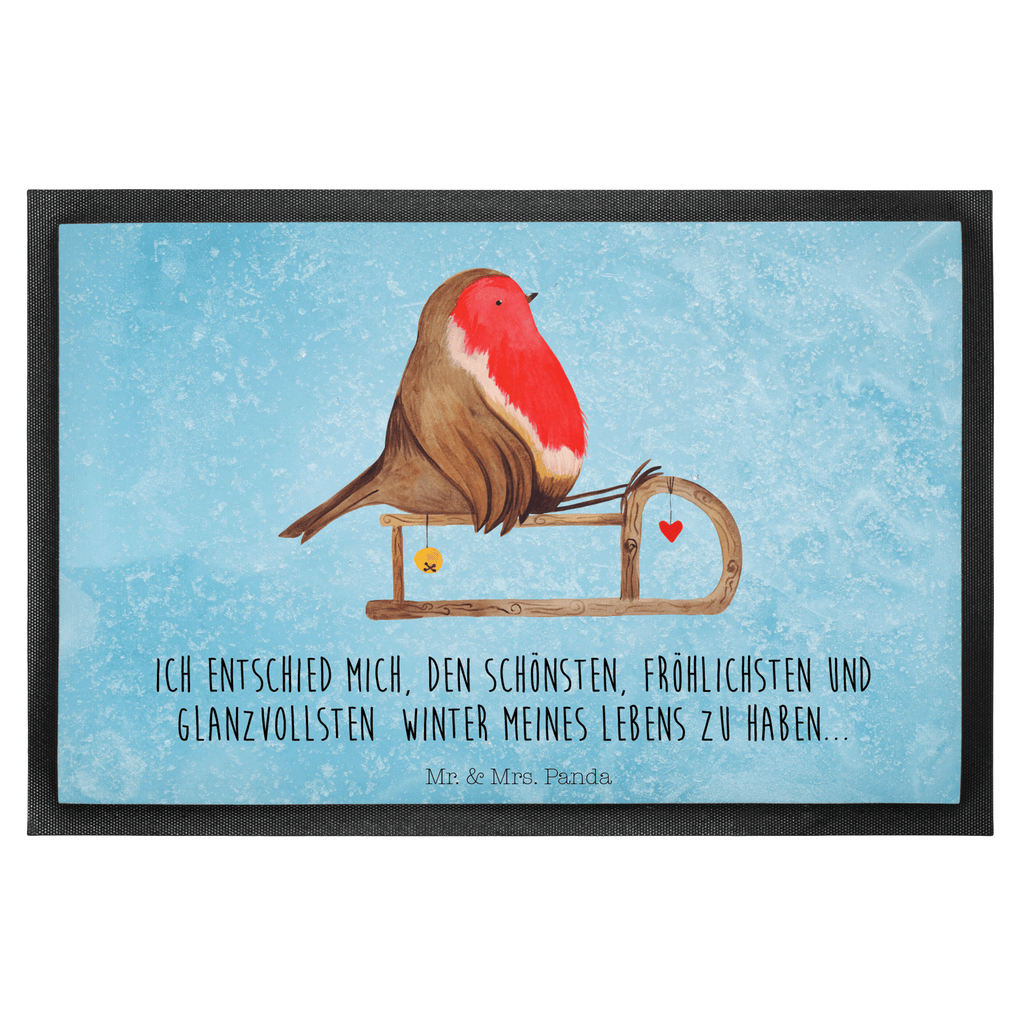 Fußmatte Rotkehlchen Schlitten Weihnachten, Schlitten, Vogel Türvorleger, Schmutzmatte, Fußabtreter, Matte, Schmutzfänger, Fußabstreifer, Schmutzfangmatte, Türmatte, Motivfußmatte,  Haustürmatte, Vorleger  Winter, Weihnachten, Weihnachtsdeko, Nikolaus, Advent, Heiligabend, Wintermotiv