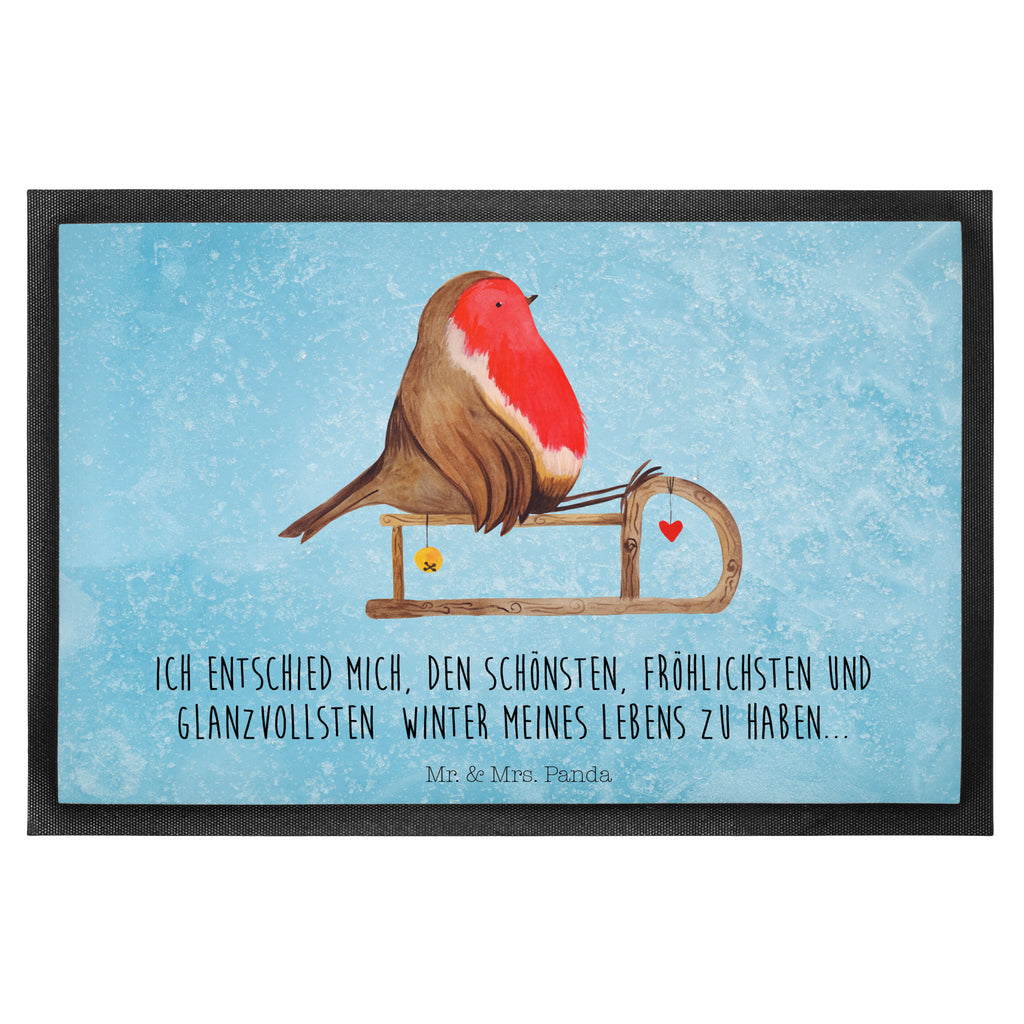 Fußmatte Rotkehlchen Schlitten Weihnachten, Schlitten, Vogel Türvorleger, Schmutzmatte, Fußabtreter, Matte, Schmutzfänger, Fußabstreifer, Schmutzfangmatte, Türmatte, Motivfußmatte,  Haustürmatte, Vorleger  Winter, Weihnachten, Weihnachtsdeko, Nikolaus, Advent, Heiligabend, Wintermotiv