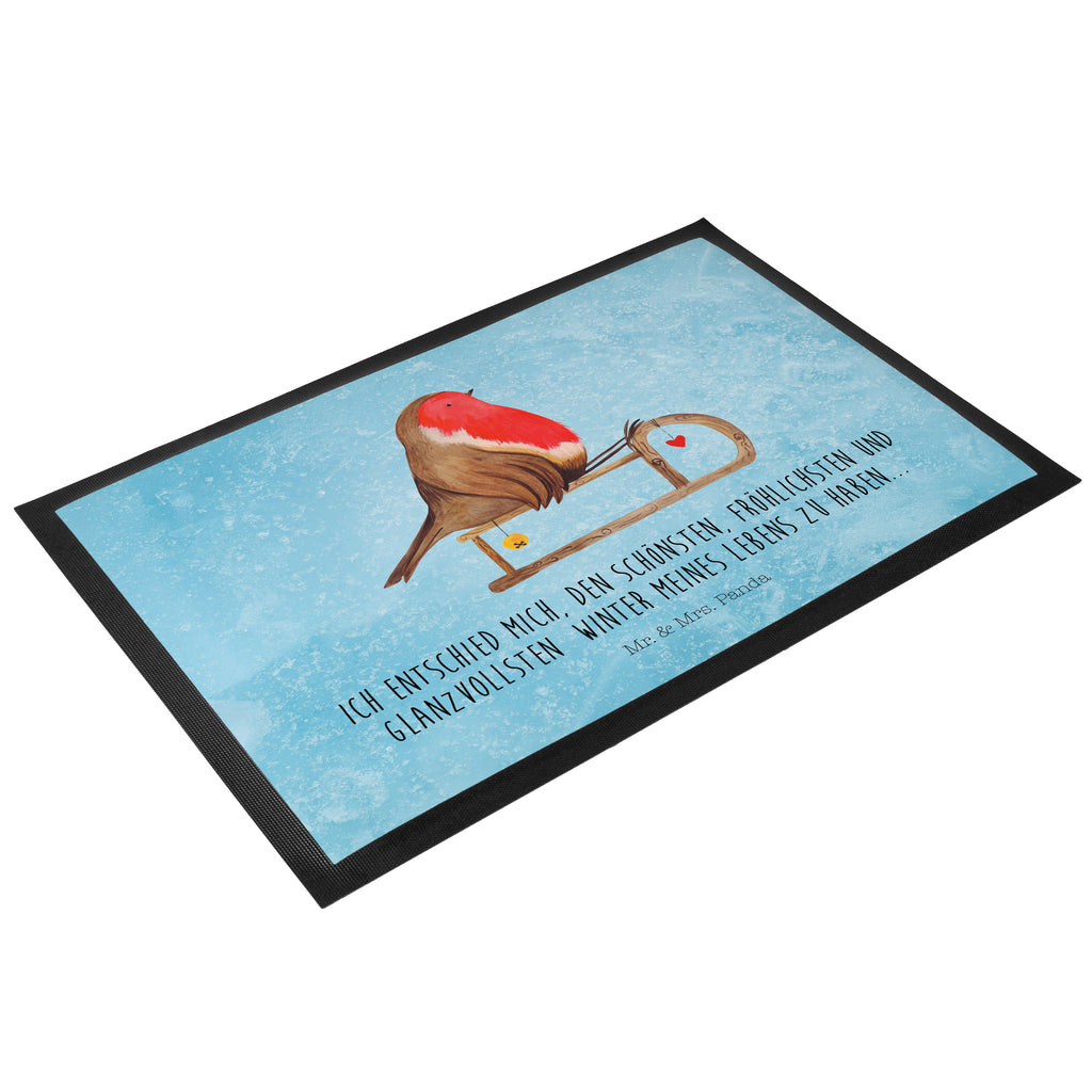 Fußmatte Rotkehlchen Schlitten Weihnachten, Schlitten, Vogel Türvorleger, Schmutzmatte, Fußabtreter, Matte, Schmutzfänger, Fußabstreifer, Schmutzfangmatte, Türmatte, Motivfußmatte,  Haustürmatte, Vorleger  Winter, Weihnachten, Weihnachtsdeko, Nikolaus, Advent, Heiligabend, Wintermotiv