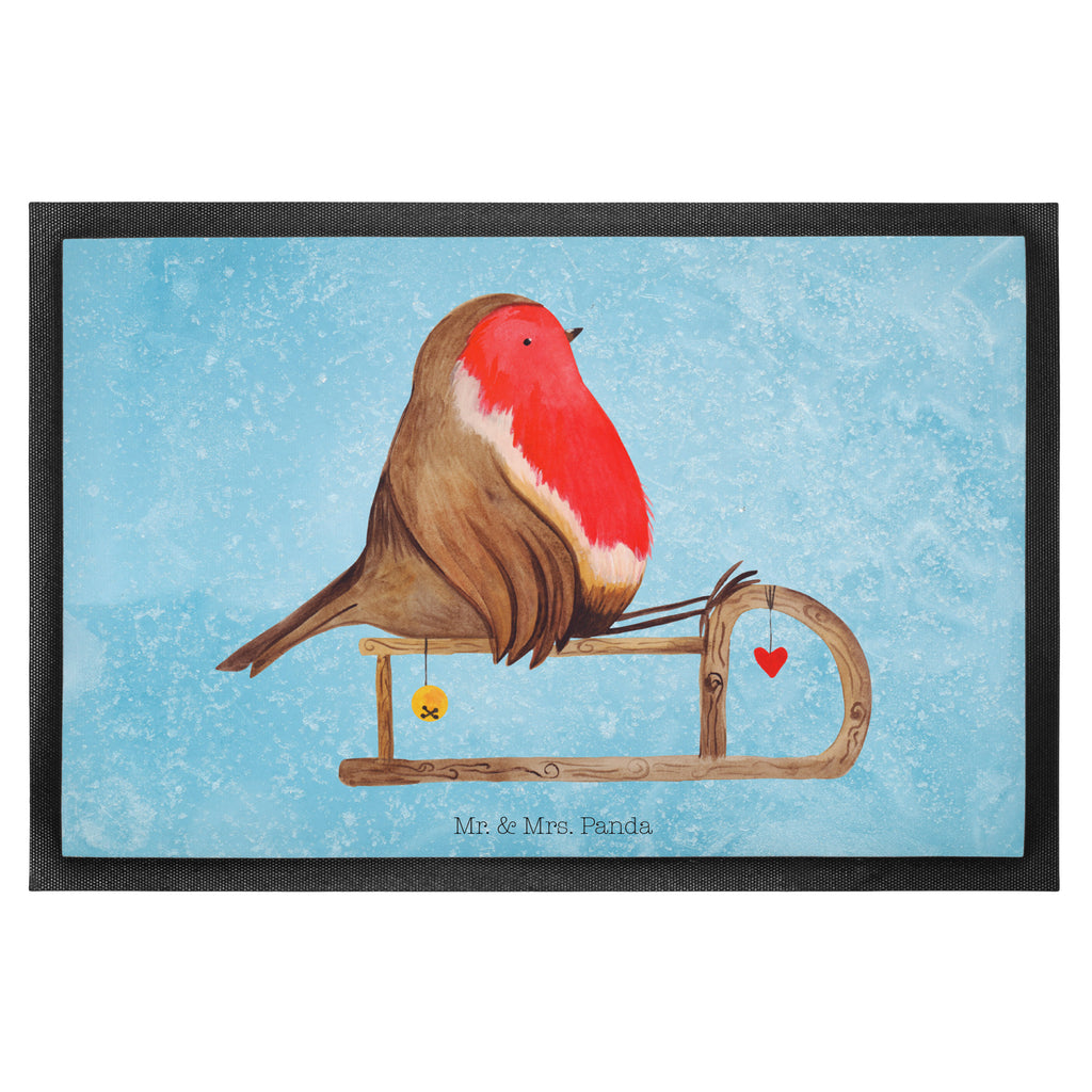 Fußmatte Rotkehlchen Schlitten Weihnachten, Schlitten, Vogel Türvorleger, Schmutzmatte, Fußabtreter, Matte, Schmutzfänger, Fußabstreifer, Schmutzfangmatte, Türmatte, Motivfußmatte,  Haustürmatte, Vorleger  Winter, Weihnachten, Weihnachtsdeko, Nikolaus, Advent, Heiligabend, Wintermotiv