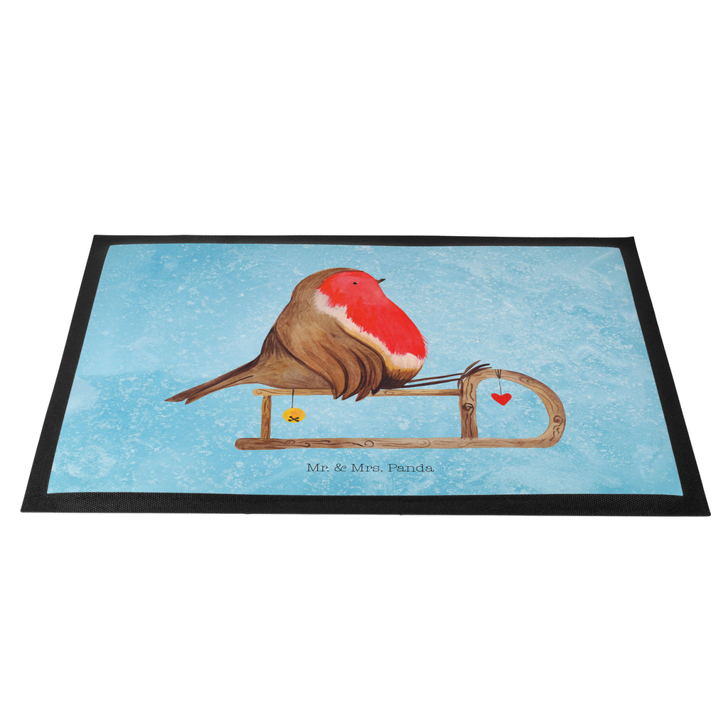 Fußmatte Rotkehlchen Schlitten Weihnachten, Schlitten, Vogel Türvorleger, Schmutzmatte, Fußabtreter, Matte, Schmutzfänger, Fußabstreifer, Schmutzfangmatte, Türmatte, Motivfußmatte,  Haustürmatte, Vorleger  Winter, Weihnachten, Weihnachtsdeko, Nikolaus, Advent, Heiligabend, Wintermotiv