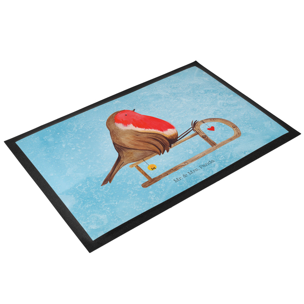 Fußmatte Rotkehlchen Schlitten Weihnachten, Schlitten, Vogel Türvorleger, Schmutzmatte, Fußabtreter, Matte, Schmutzfänger, Fußabstreifer, Schmutzfangmatte, Türmatte, Motivfußmatte,  Haustürmatte, Vorleger  Winter, Weihnachten, Weihnachtsdeko, Nikolaus, Advent, Heiligabend, Wintermotiv