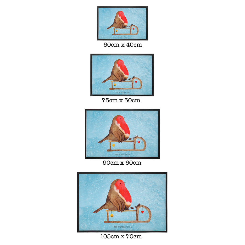 Fußmatte Rotkehlchen Schlitten Weihnachten, Schlitten, Vogel Türvorleger, Schmutzmatte, Fußabtreter, Matte, Schmutzfänger, Fußabstreifer, Schmutzfangmatte, Türmatte, Motivfußmatte,  Haustürmatte, Vorleger  Winter, Weihnachten, Weihnachtsdeko, Nikolaus, Advent, Heiligabend, Wintermotiv