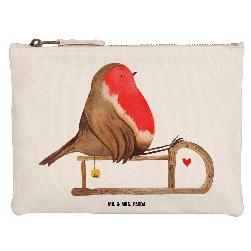 Schminktasche Rotkehlchen Schlitten Schminktasche, Kosmetiktasche, Kosmetikbeutel, Stiftemäppchen, Etui, Federmappe, Makeup, XXL, Schminketui, Kosmetiketui, Schlamperetui, Winter, Weihnachten, Weihnachtsdeko, Nikolaus, Advent, Heiligabend, Wintermotiv, Schlitten, Vogel