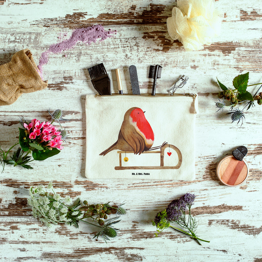 Schminktasche Rotkehlchen Schlitten Schminktasche, Kosmetiktasche, Kosmetikbeutel, Stiftemäppchen, Etui, Federmappe, Makeup, XXL, Schminketui, Kosmetiketui, Schlamperetui, Winter, Weihnachten, Weihnachtsdeko, Nikolaus, Advent, Heiligabend, Wintermotiv, Schlitten, Vogel