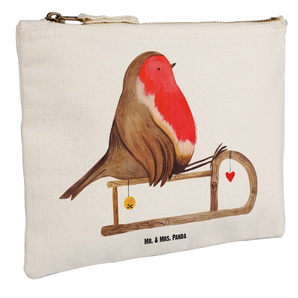 Schminktasche Rotkehlchen Schlitten Schminktasche, Kosmetiktasche, Kosmetikbeutel, Stiftemäppchen, Etui, Federmappe, Makeup, XXL, Schminketui, Kosmetiketui, Schlamperetui, Winter, Weihnachten, Weihnachtsdeko, Nikolaus, Advent, Heiligabend, Wintermotiv, Schlitten, Vogel