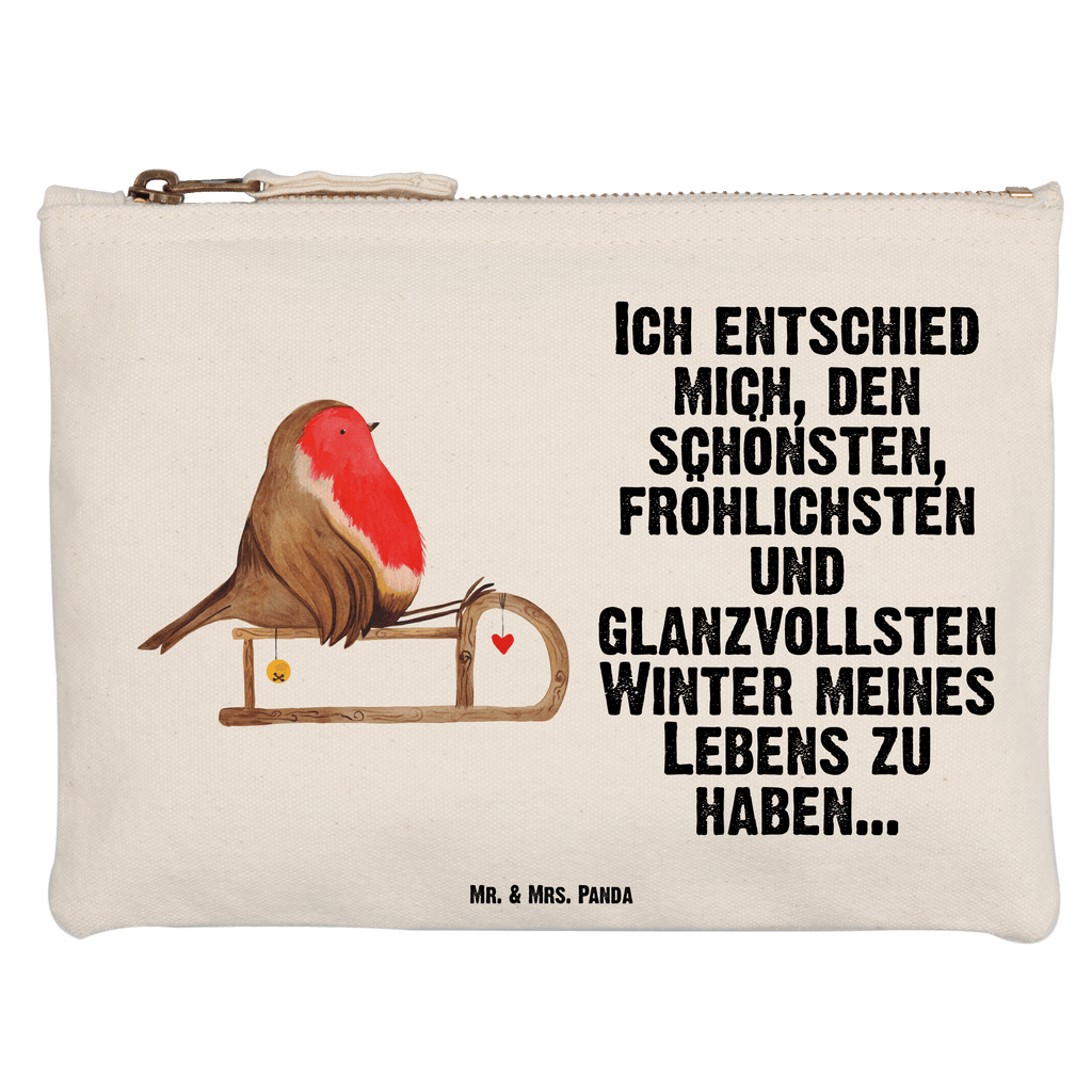 Schminktasche Rotkehlchen Schlitten Schminktasche, Kosmetiktasche, Kosmetikbeutel, Stiftemäppchen, Etui, Federmappe, Makeup, XXL, Schminketui, Kosmetiketui, Schlamperetui, Winter, Weihnachten, Weihnachtsdeko, Nikolaus, Advent, Heiligabend, Wintermotiv, Schlitten, Vogel