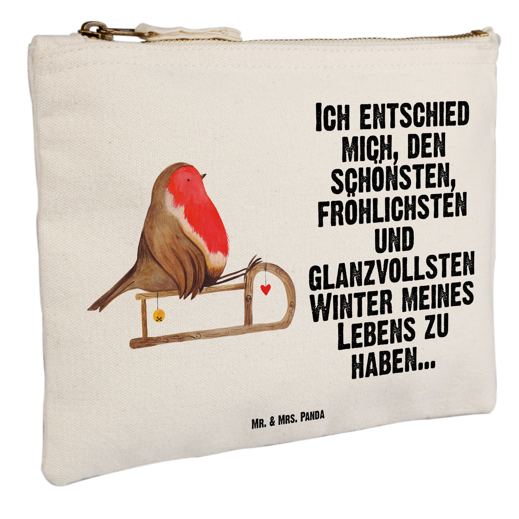 Schminktasche Rotkehlchen Schlitten Schminktasche, Kosmetiktasche, Kosmetikbeutel, Stiftemäppchen, Etui, Federmappe, Makeup, XXL, Schminketui, Kosmetiketui, Schlamperetui, Winter, Weihnachten, Weihnachtsdeko, Nikolaus, Advent, Heiligabend, Wintermotiv, Schlitten, Vogel