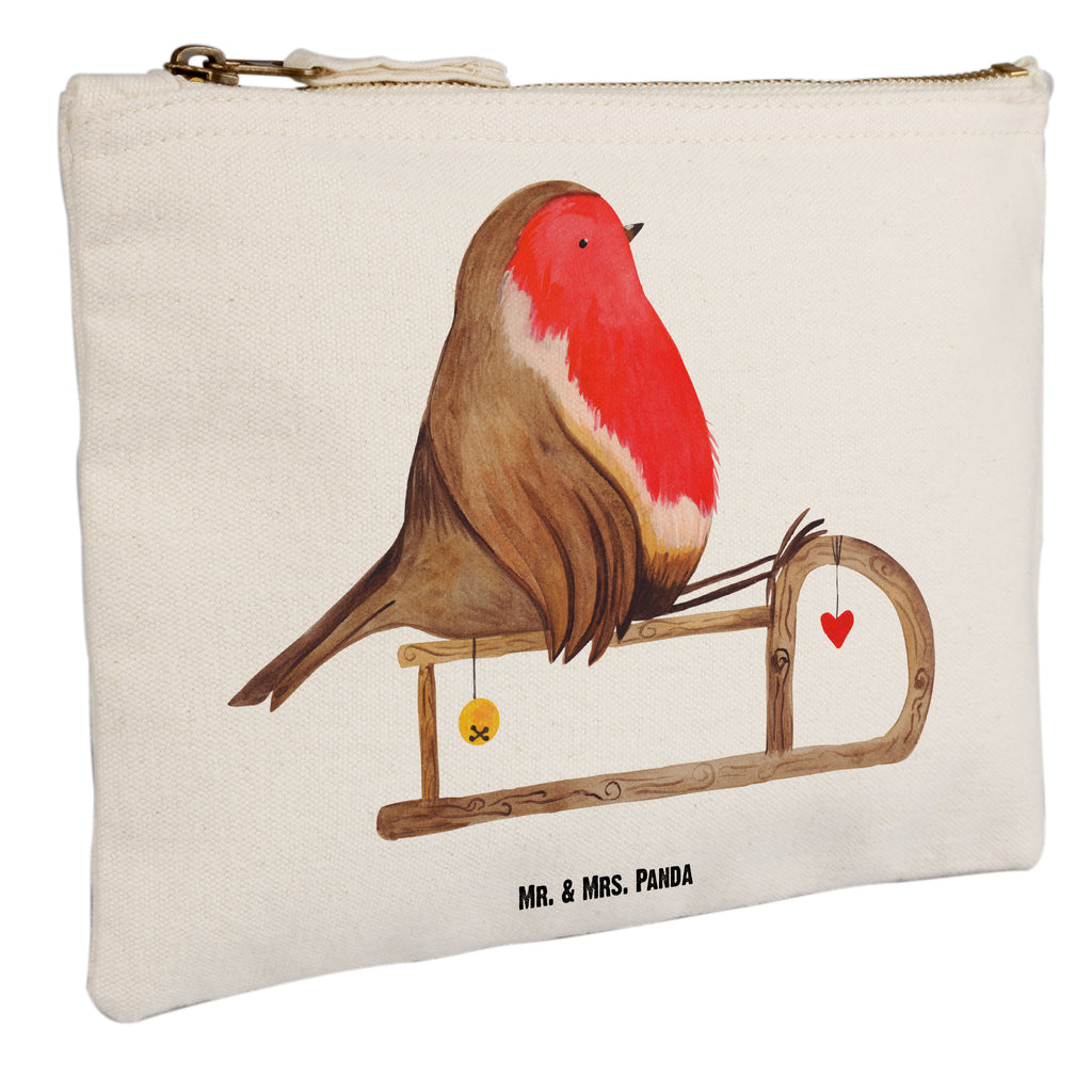 Schminktasche Rotkehlchen Schlitten Schminktasche, Kosmetiktasche, Kosmetikbeutel, Stiftemäppchen, Etui, Federmappe, Makeup, XXL, Schminketui, Kosmetiketui, Schlamperetui, Winter, Weihnachten, Weihnachtsdeko, Nikolaus, Advent, Heiligabend, Wintermotiv, Schlitten, Vogel
