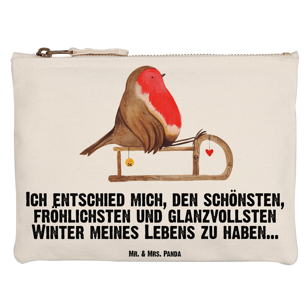 Schminktasche Rotkehlchen Schlitten Schminktasche, Kosmetiktasche, Kosmetikbeutel, Stiftemäppchen, Etui, Federmappe, Makeup, XXL, Schminketui, Kosmetiketui, Schlamperetui, Winter, Weihnachten, Weihnachtsdeko, Nikolaus, Advent, Heiligabend, Wintermotiv, Schlitten, Vogel