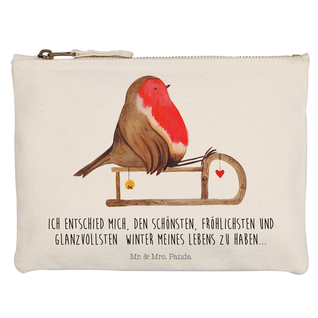Schminktasche Rotkehlchen Schlitten Schminktasche, Kosmetiktasche, Kosmetikbeutel, Stiftemäppchen, Etui, Federmappe, Makeup, XXL, Schminketui, Kosmetiketui, Schlamperetui, Winter, Weihnachten, Weihnachtsdeko, Nikolaus, Advent, Heiligabend, Wintermotiv, Schlitten, Vogel