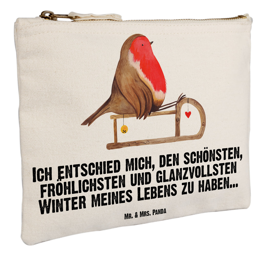 Schminktasche Rotkehlchen Schlitten Schminktasche, Kosmetiktasche, Kosmetikbeutel, Stiftemäppchen, Etui, Federmappe, Makeup, XXL, Schminketui, Kosmetiketui, Schlamperetui, Winter, Weihnachten, Weihnachtsdeko, Nikolaus, Advent, Heiligabend, Wintermotiv, Schlitten, Vogel