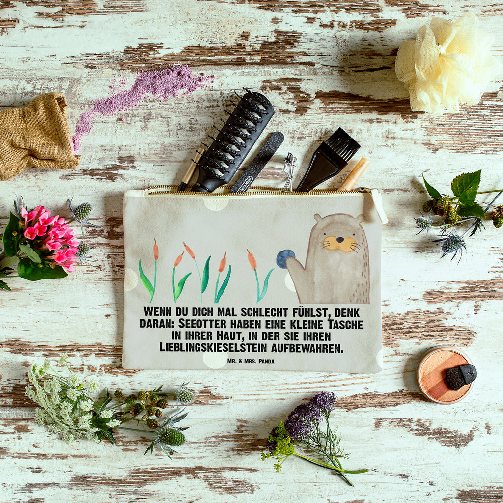 Schminktasche Otter mit Stein Schminktasche, Kosmetiktasche, Kosmetikbeutel, Stiftemäppchen, Etui, Federmappe, Makeup, XXL, Schminketui, Kosmetiketui, Schlamperetui, Otter, Fischotter, Seeotter, Otter Seeotter See Otter