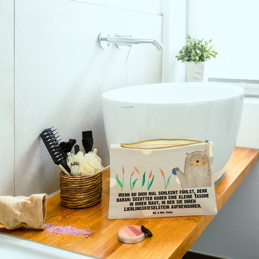 Schminktasche Otter mit Stein Schminktasche, Kosmetiktasche, Kosmetikbeutel, Stiftemäppchen, Etui, Federmappe, Makeup, XXL, Schminketui, Kosmetiketui, Schlamperetui, Otter, Fischotter, Seeotter, Otter Seeotter See Otter