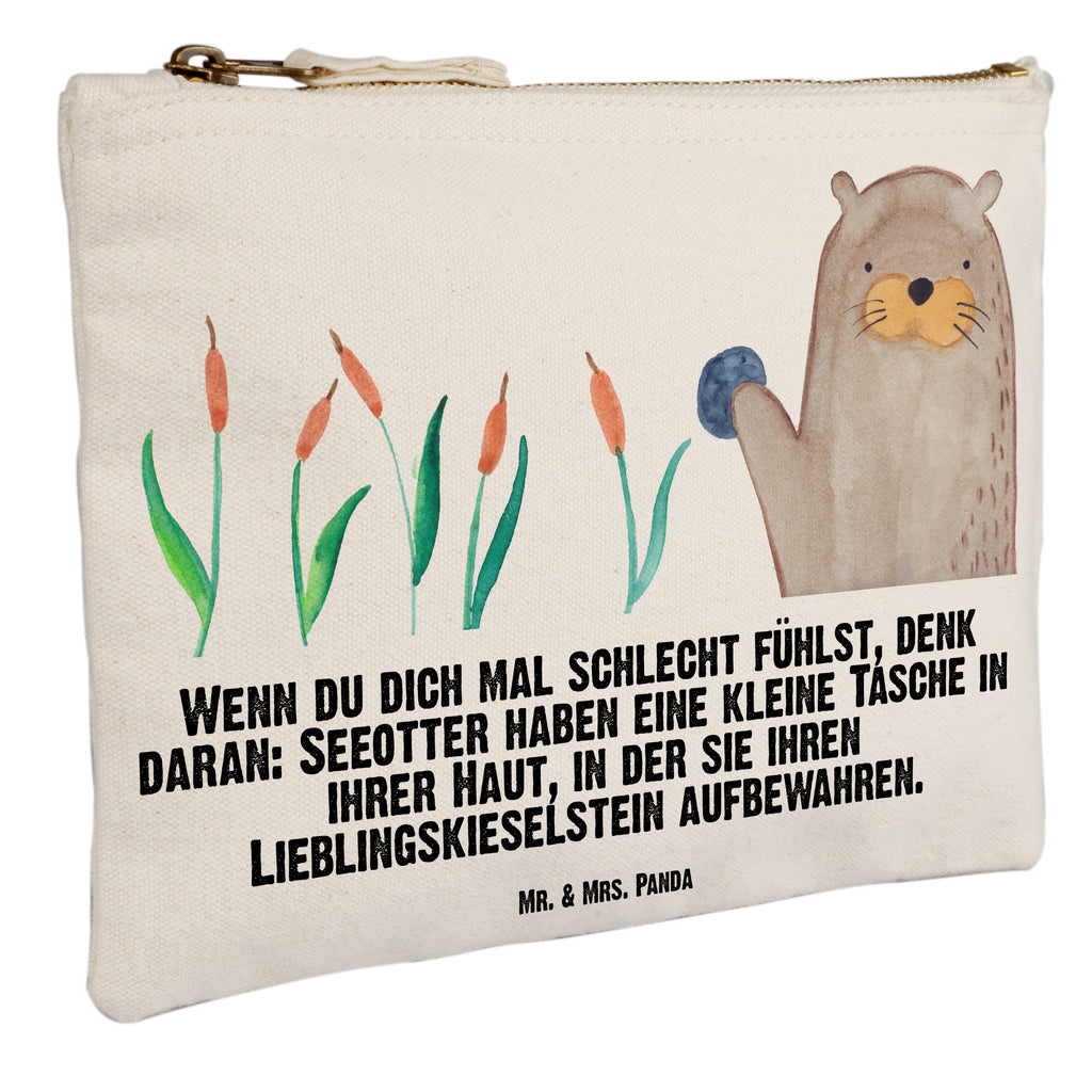Schminktasche Otter mit Stein Schminktasche, Kosmetiktasche, Kosmetikbeutel, Stiftemäppchen, Etui, Federmappe, Makeup, XXL, Schminketui, Kosmetiketui, Schlamperetui, Otter, Fischotter, Seeotter, Otter Seeotter See Otter