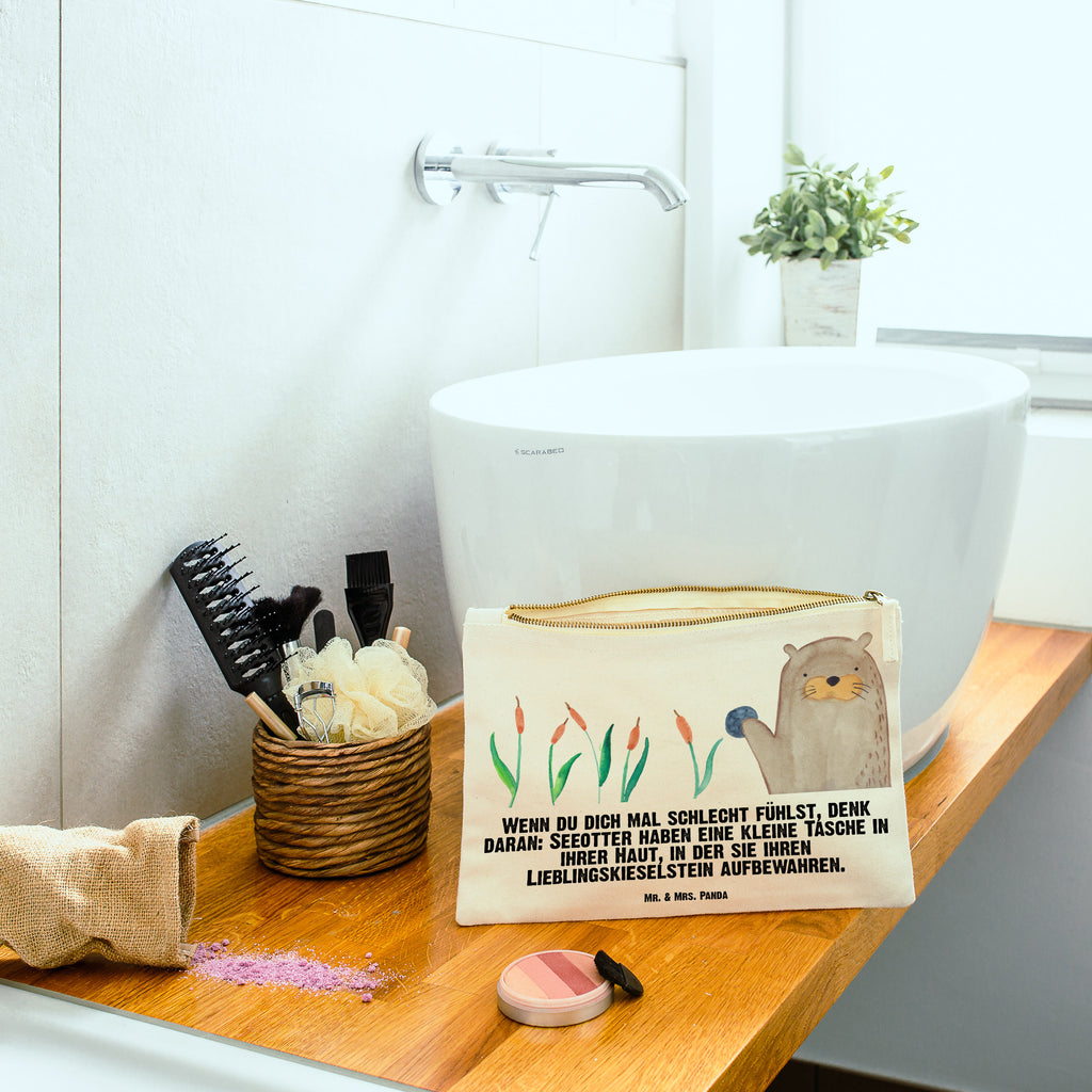 Schminktasche Otter mit Stein Schminktasche, Kosmetiktasche, Kosmetikbeutel, Stiftemäppchen, Etui, Federmappe, Makeup, XXL, Schminketui, Kosmetiketui, Schlamperetui, Otter, Fischotter, Seeotter, Otter Seeotter See Otter