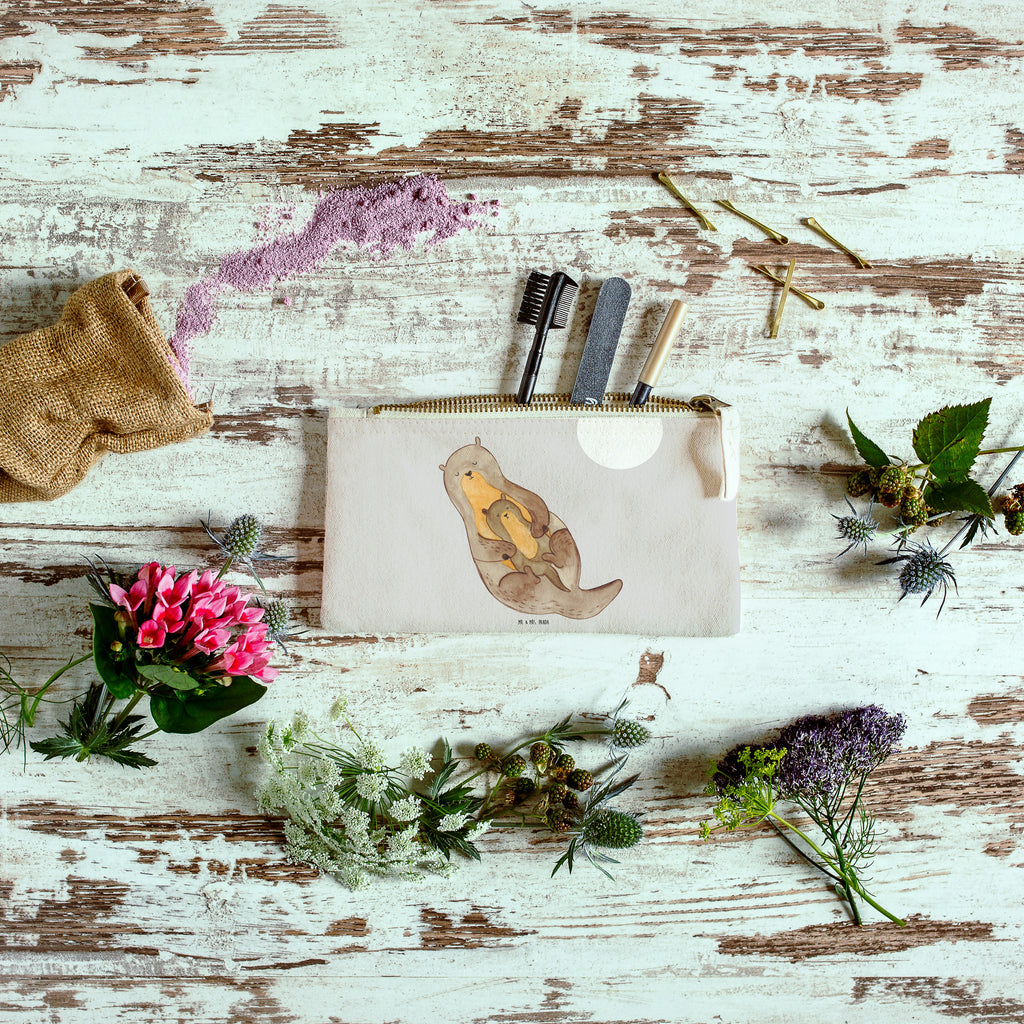 Schminktasche Otter mit Kind Schminktasche, Kosmetiktasche, Kosmetikbeutel, Stiftemäppchen, Etui, Federmappe, Makeup, XXL, Schminketui, Kosmetiketui, Schlamperetui, Otter, Fischotter, Seeotter, Otter Seeotter See Otter