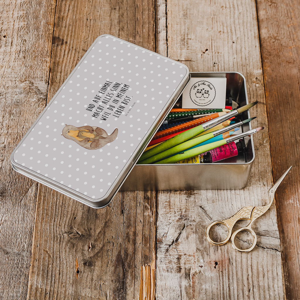 Metalldose rechteckig Otter mit Kind Blechdose, Metalldose, Blechbox, Container, Keksdose, Vorratsdose, Vorratsbox, Döschen, Versperbox, Vesperdose, Aufbewahrungsdose, Aufbewahrungsbox, Aluminiumdose, Dose, Otter, Fischotter, Seeotter, Otter Seeotter See Otter