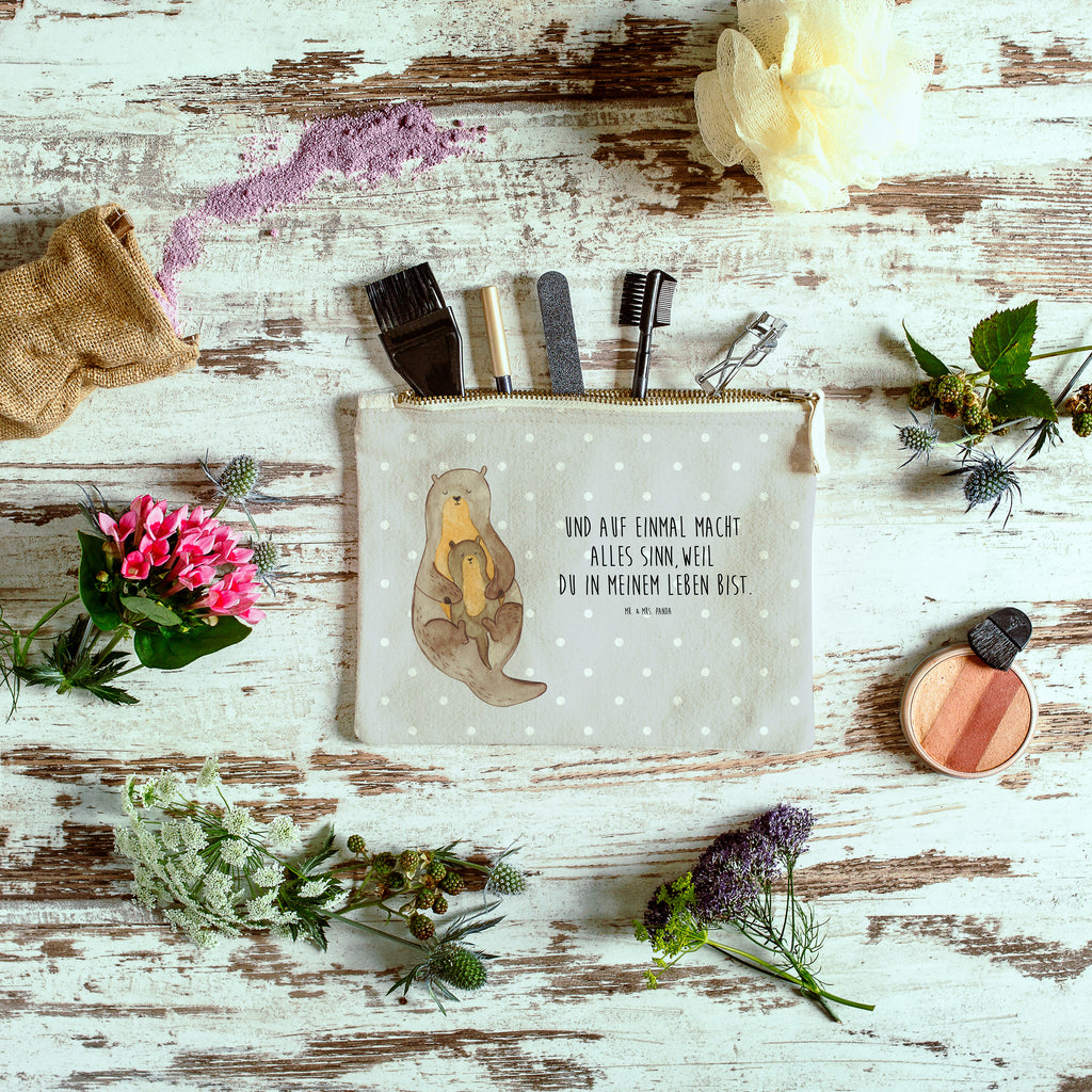 Schminktasche Otter mit Kind Schminktasche, Kosmetiktasche, Kosmetikbeutel, Stiftemäppchen, Etui, Federmappe, Makeup, XXL, Schminketui, Kosmetiketui, Schlamperetui, Otter, Fischotter, Seeotter, Otter Seeotter See Otter