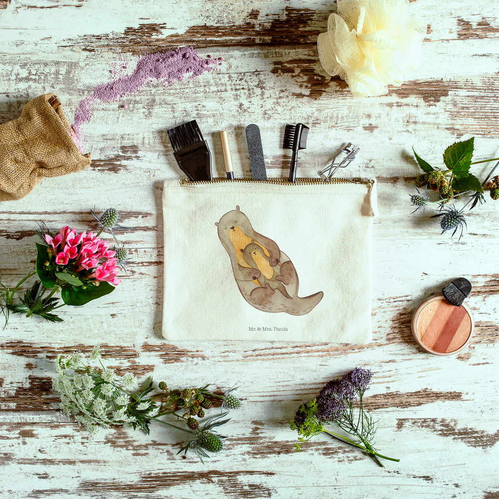 Schminktasche Otter mit Kind Schminktasche, Kosmetiktasche, Kosmetikbeutel, Stiftemäppchen, Etui, Federmappe, Makeup, XXL, Schminketui, Kosmetiketui, Schlamperetui, Otter, Fischotter, Seeotter, Otter Seeotter See Otter