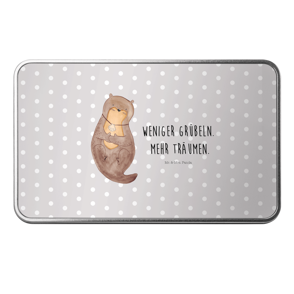 Metalldose rechteckig Otter mit Muschelmedaillon Blechdose, Metalldose, Blechbox, Container, Keksdose, Vorratsdose, Vorratsbox, Döschen, Versperbox, Vesperdose, Aufbewahrungsdose, Aufbewahrungsbox, Aluminiumdose, Dose, Otter, Fischotter, Seeotter, Otterliebe, grübeln, träumen, Motivation, Tagträumen, Büro