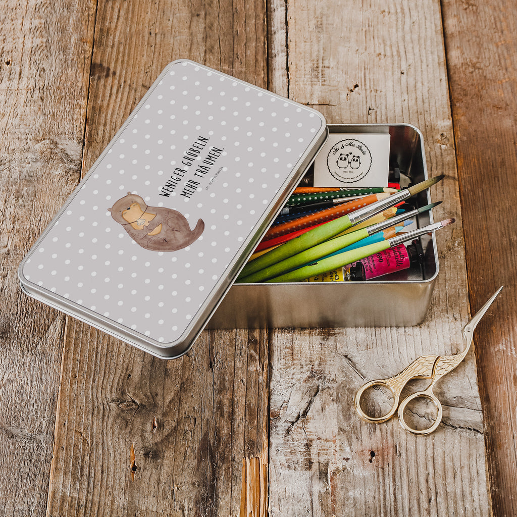 Metalldose rechteckig Otter mit Muschelmedaillon Blechdose, Metalldose, Blechbox, Container, Keksdose, Vorratsdose, Vorratsbox, Döschen, Versperbox, Vesperdose, Aufbewahrungsdose, Aufbewahrungsbox, Aluminiumdose, Dose, Otter, Fischotter, Seeotter, Otterliebe, grübeln, träumen, Motivation, Tagträumen, Büro
