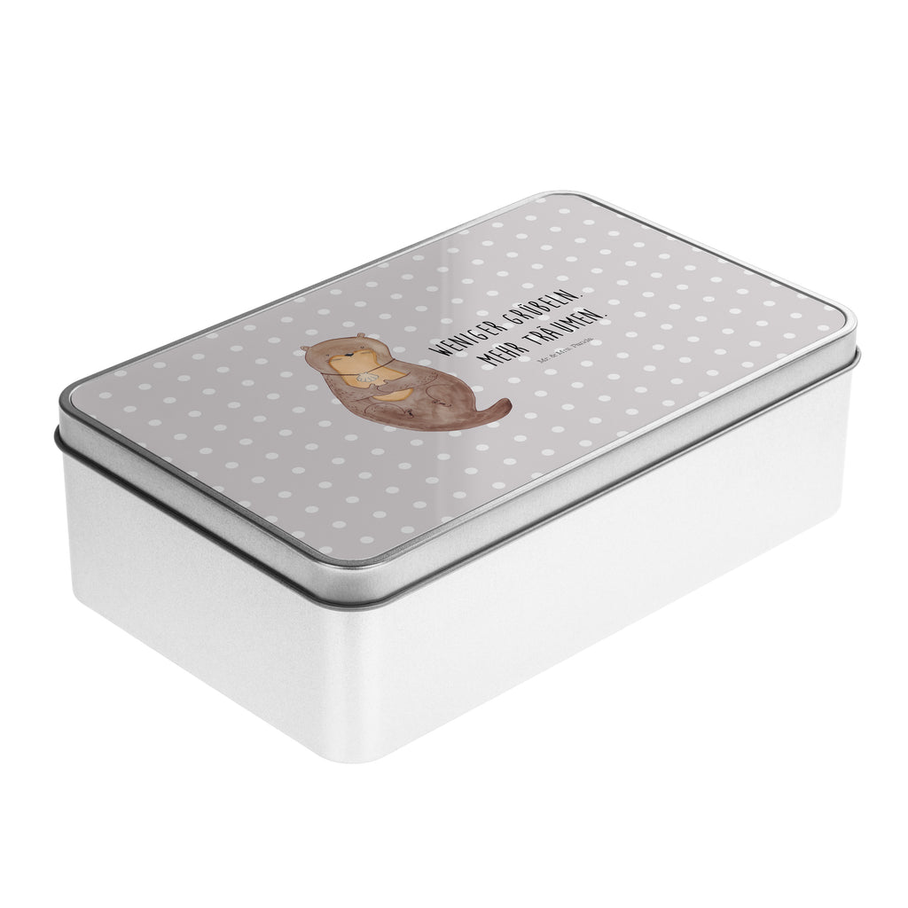 Metalldose rechteckig Otter mit Muschelmedaillon Blechdose, Metalldose, Blechbox, Container, Keksdose, Vorratsdose, Vorratsbox, Döschen, Versperbox, Vesperdose, Aufbewahrungsdose, Aufbewahrungsbox, Aluminiumdose, Dose, Otter, Fischotter, Seeotter, Otterliebe, grübeln, träumen, Motivation, Tagträumen, Büro
