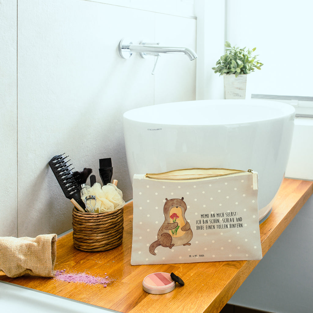 Schminktasche Otter Blumenstrauß Schminktasche, Kosmetiktasche, Kosmetikbeutel, Stiftemäppchen, Etui, Federmappe, Makeup, XXL, Schminketui, Kosmetiketui, Schlamperetui, Otter, Fischotter, Seeotter, Otter Seeotter See Otter