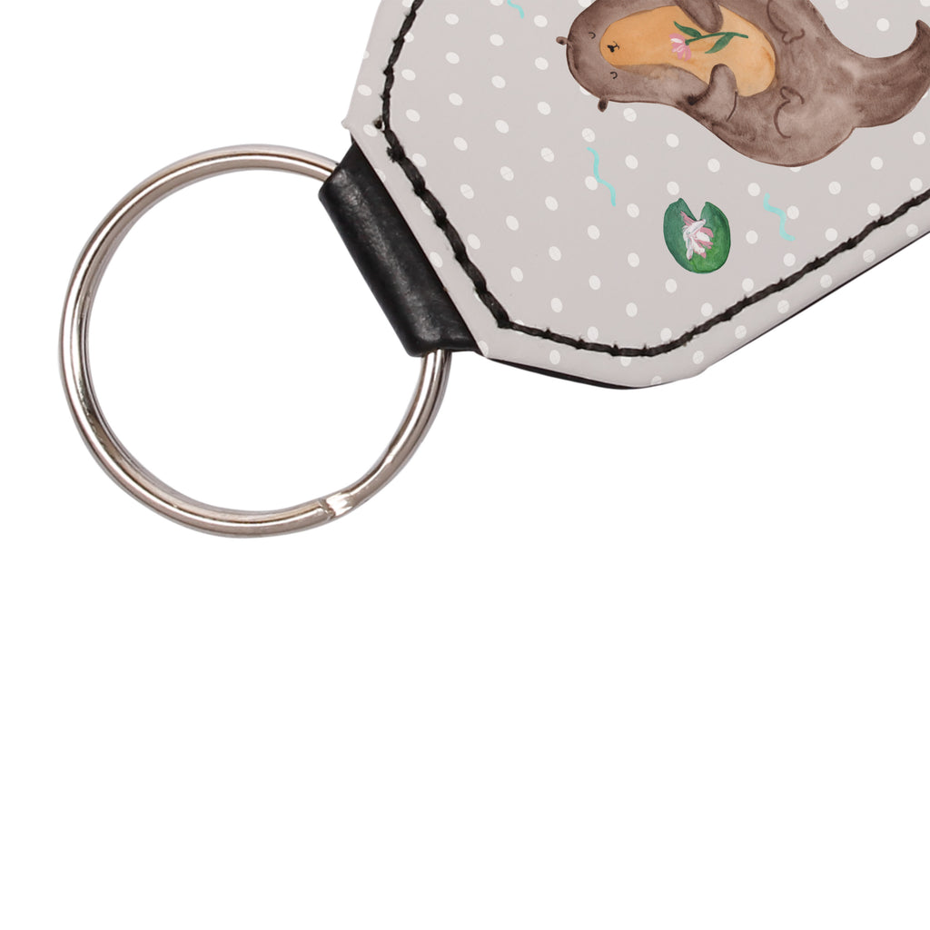 Rechteckig Schlüsselanhänger Otter mit Seerose Schlüsselanhänger, Anhänger, Taschenanhänger, Glücksbringer, Schutzengel, Otter, Fischotter, Seeotter, Otter Seeotter See Otter