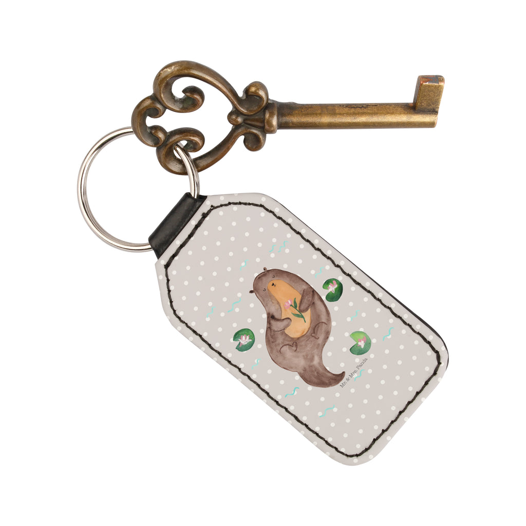 Rechteckig Schlüsselanhänger Otter mit Seerose Schlüsselanhänger, Anhänger, Taschenanhänger, Glücksbringer, Schutzengel, Otter, Fischotter, Seeotter, Otter Seeotter See Otter