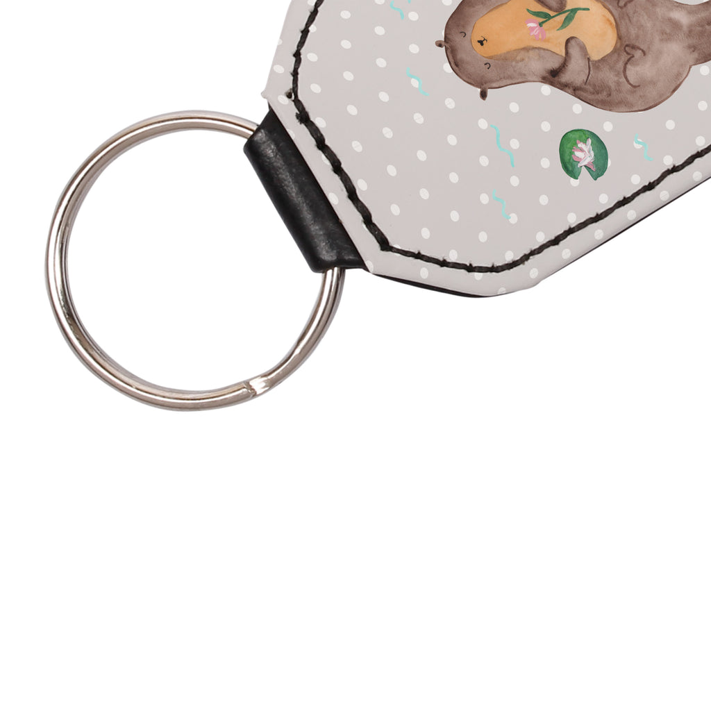 Rechteckig Schlüsselanhänger Otter mit Seerose Schlüsselanhänger, Anhänger, Taschenanhänger, Glücksbringer, Schutzengel, Otter, Fischotter, Seeotter, Otter Seeotter See Otter