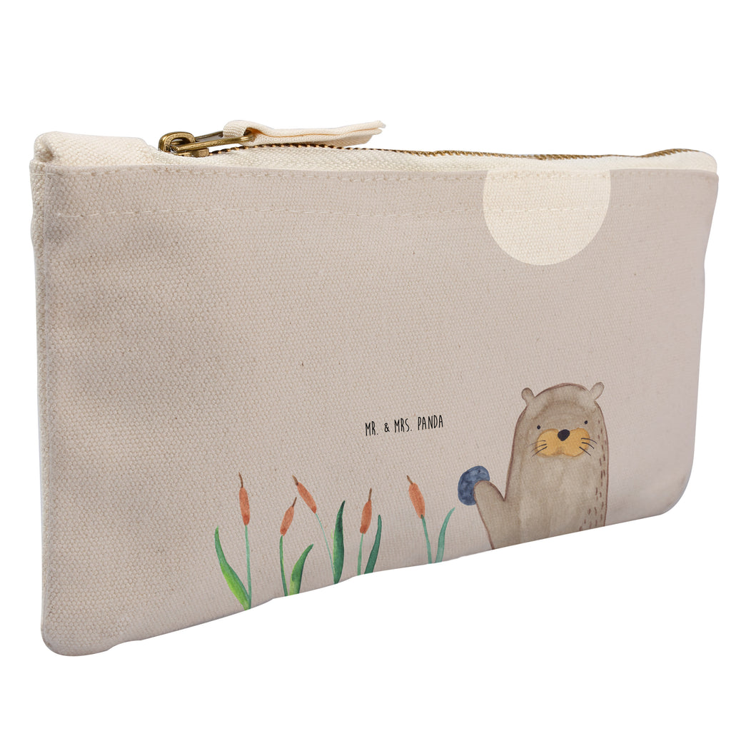 Schminktasche Otter mit Stein Schminktasche, Kosmetiktasche, Kosmetikbeutel, Stiftemäppchen, Etui, Federmappe, Makeup, XXL, Schminketui, Kosmetiketui, Schlamperetui, Otter, Fischotter, Seeotter, Otter Seeotter See Otter